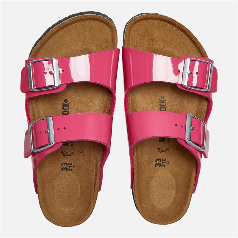 Birkenstock Girls Arizona Patent Dual Strap Sandals Fuchsia Tulip