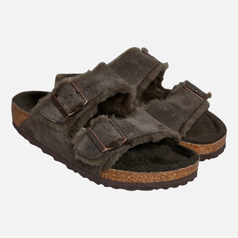 Birkenstock Womens Arizona Shearling Lined Dual Strap Sandals Mocca