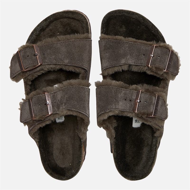 Birkenstock Womens Arizona Shearling Lined Dual Strap Sandals Mocca