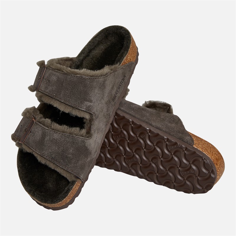 Birkenstock Womens Arizona Shearling Lined Dual Strap Sandals Mocca