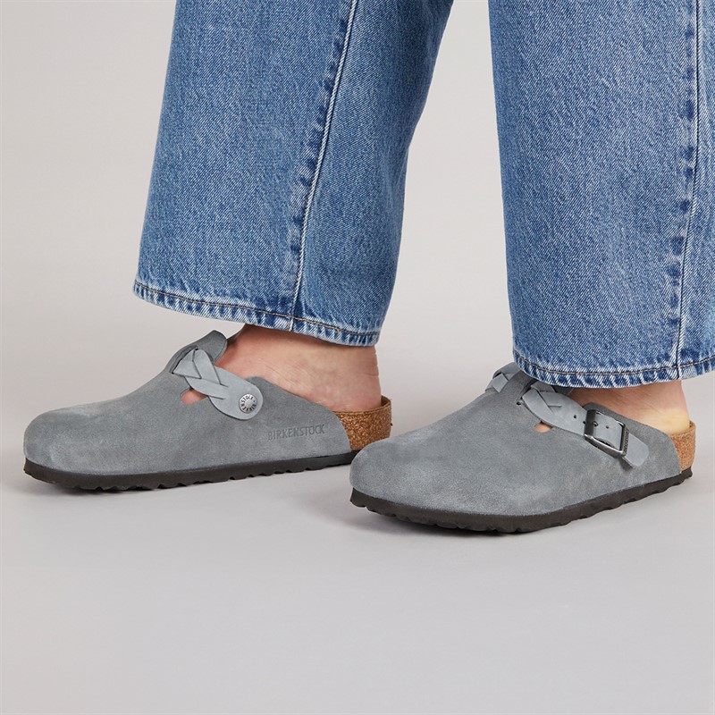 Birkenstock Womens Boston Braided Strap Clogs Basalt Gray
