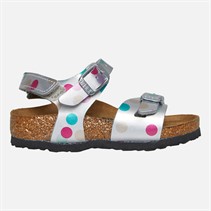 Birkenstock Girls Rio Ankle Strap Sandals Metallic Silver Dots