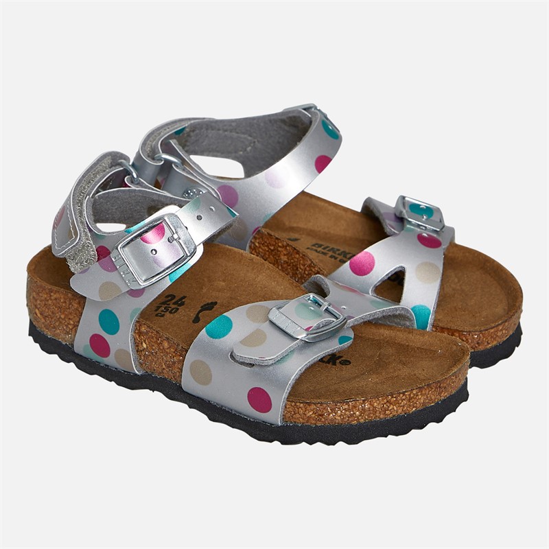 Birkenstock Girls Rio Ankle Strap Sandals Metallic Silver Dots