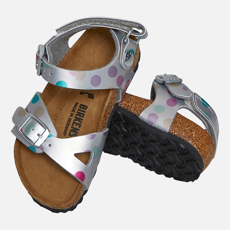Birkenstock Girls Rio Ankle Strap Sandals Metallic Silver Dots