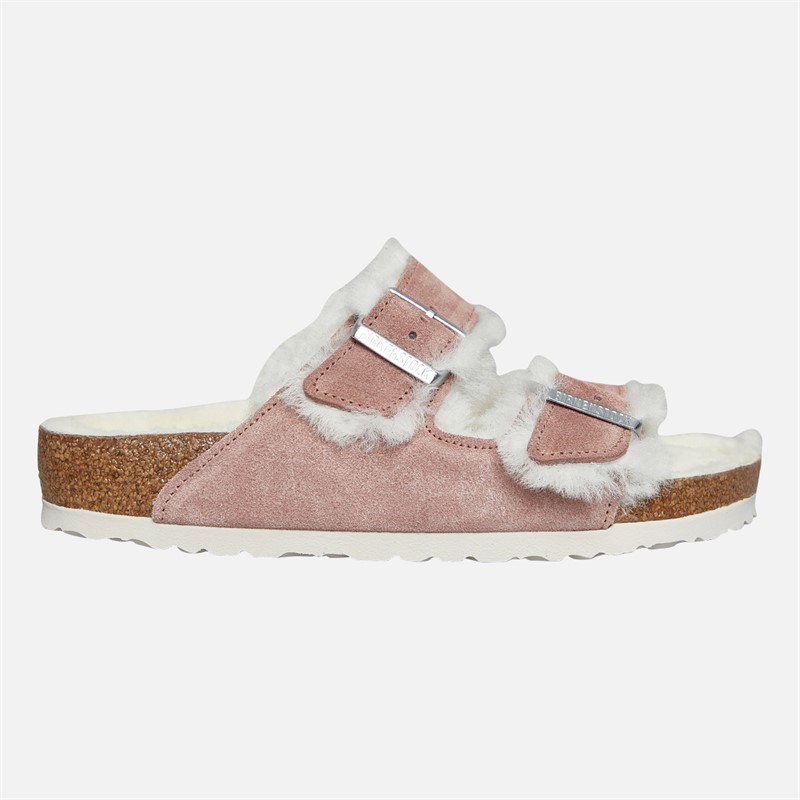 Birkenstock Womens Arizona Shearling Lined Dual Strap Sandals Pink Clay