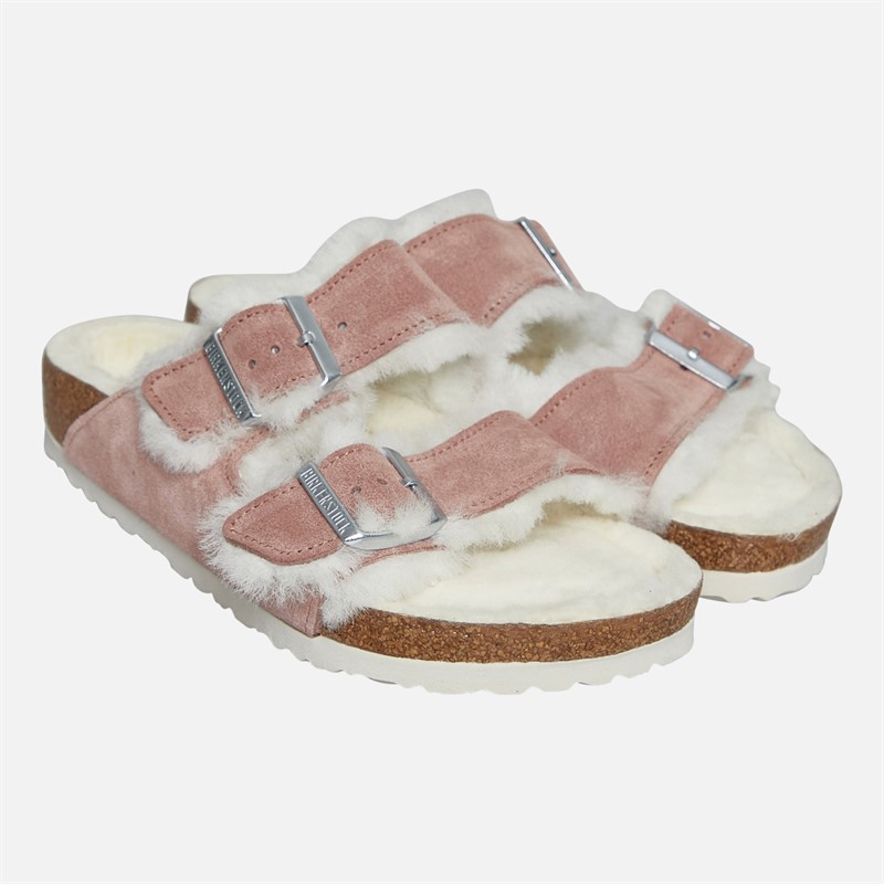Birkenstock Womens Arizona Shearling Lined Dual Strap Sandals Pink Clay