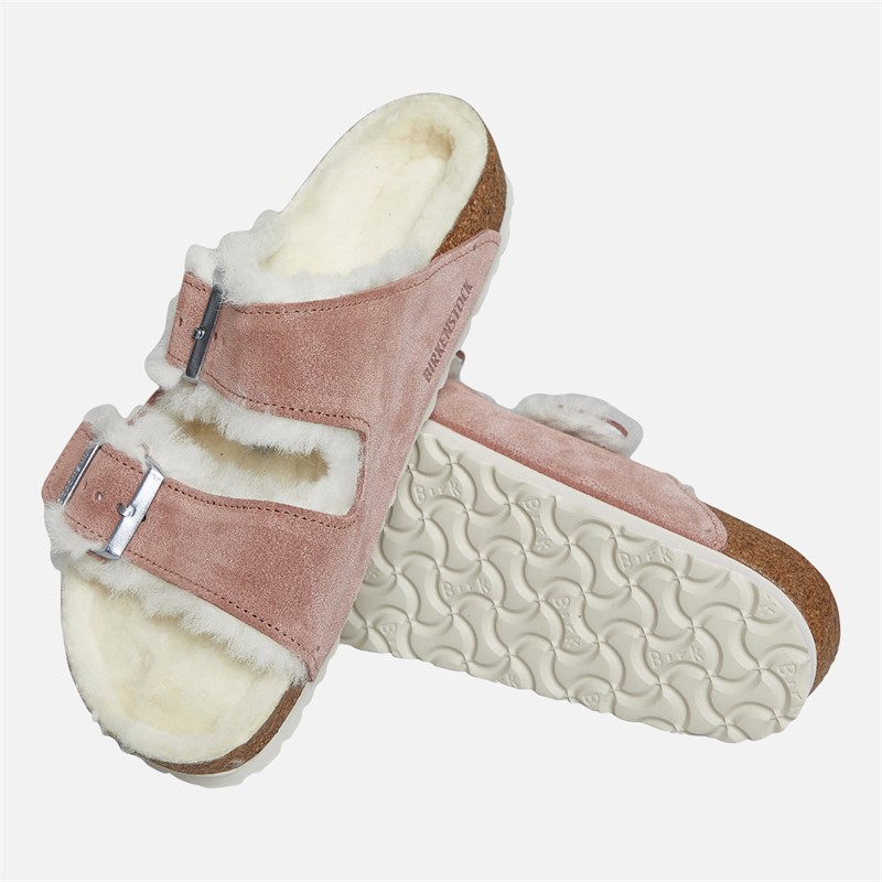 Birkenstock Womens Arizona Shearling Lined Dual Strap Sandals Pink Clay