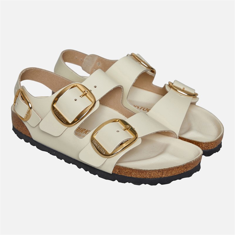 Birkenstock Womens Milano Ankle Strap Sandals High Shine Ecru
