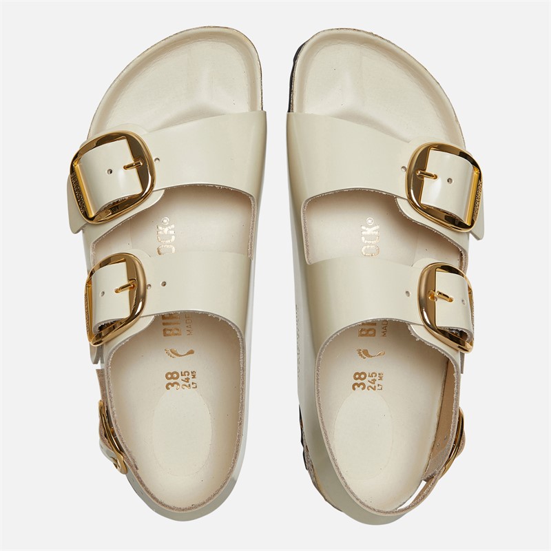 Birkenstock Womens Milano Ankle Strap Sandals High Shine Ecru