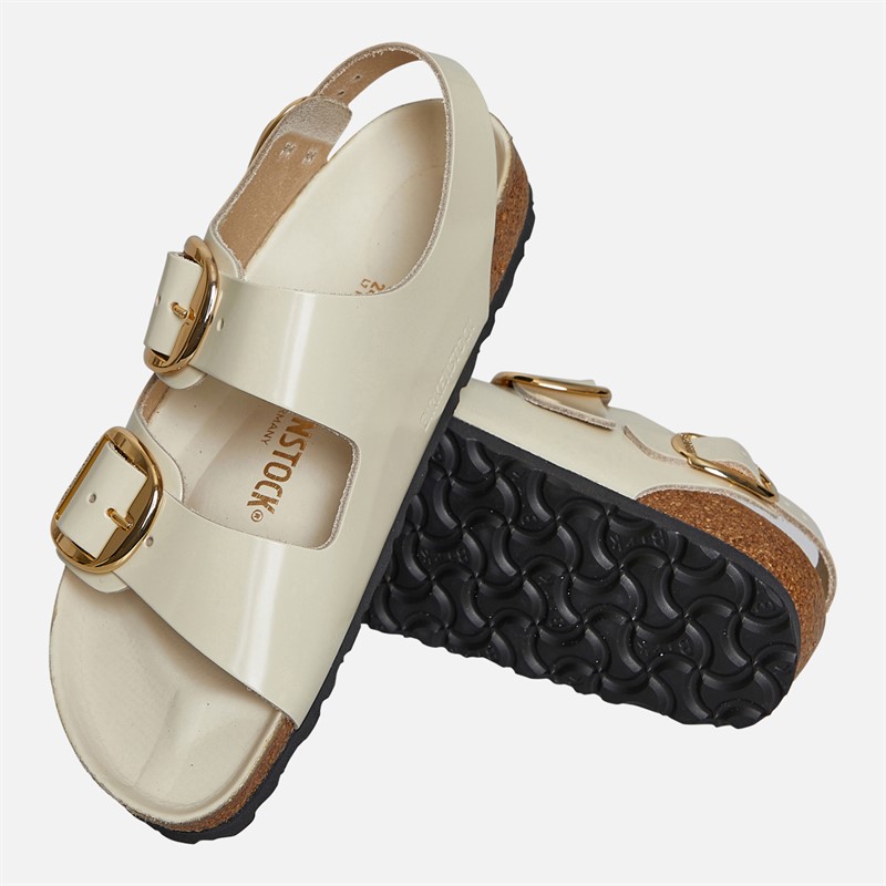 Birkenstock Womens Milano Ankle Strap Sandals High Shine Ecru