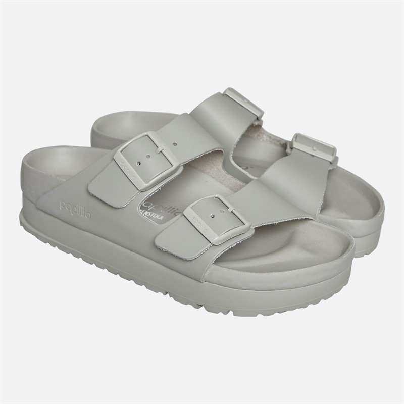 Birkenstock Womens Arizona Flex Platform Dual Strap Sandals Mineral Grey Mineral Gray
