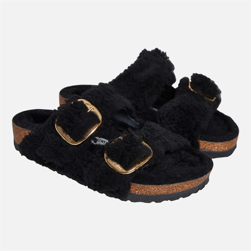 Birkenstock Womens Arizona Teddy Dual Strap Sandals Black Gold