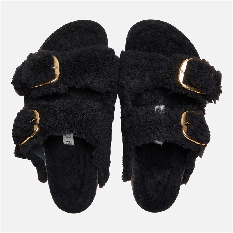 Birkenstock Womens Arizona Teddy Dual Strap Sandals Black Gold