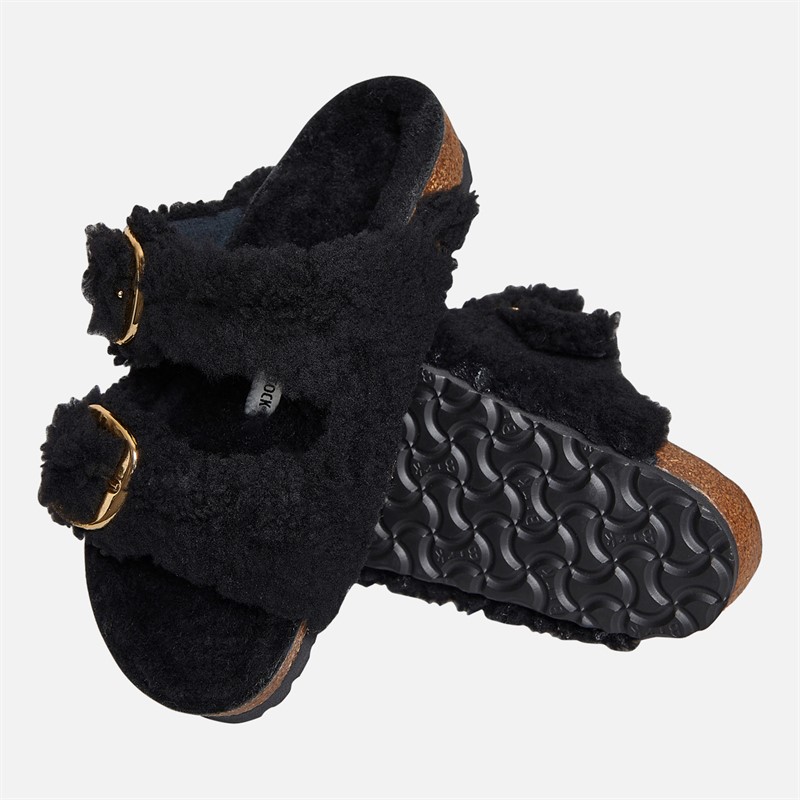 Birkenstock Womens Arizona Teddy Dual Strap Sandals Black Gold