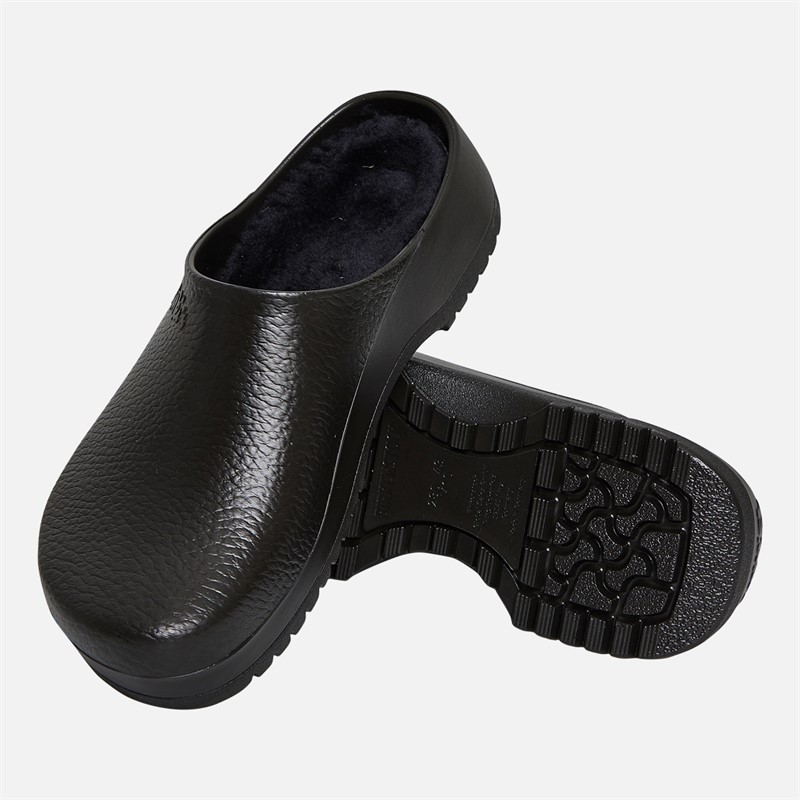 Birkenstock Super Birki PU Fur Lined Clogs Black