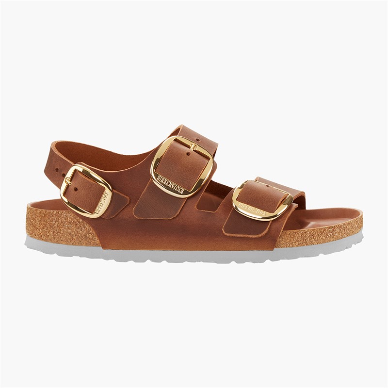 Birkenstock Dames Milano Grote Gesp Sandalen Cognac