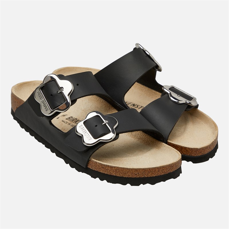 Birkenstock Junior Mädchen Arizona Blume Schnalle Sandalen Schwarz