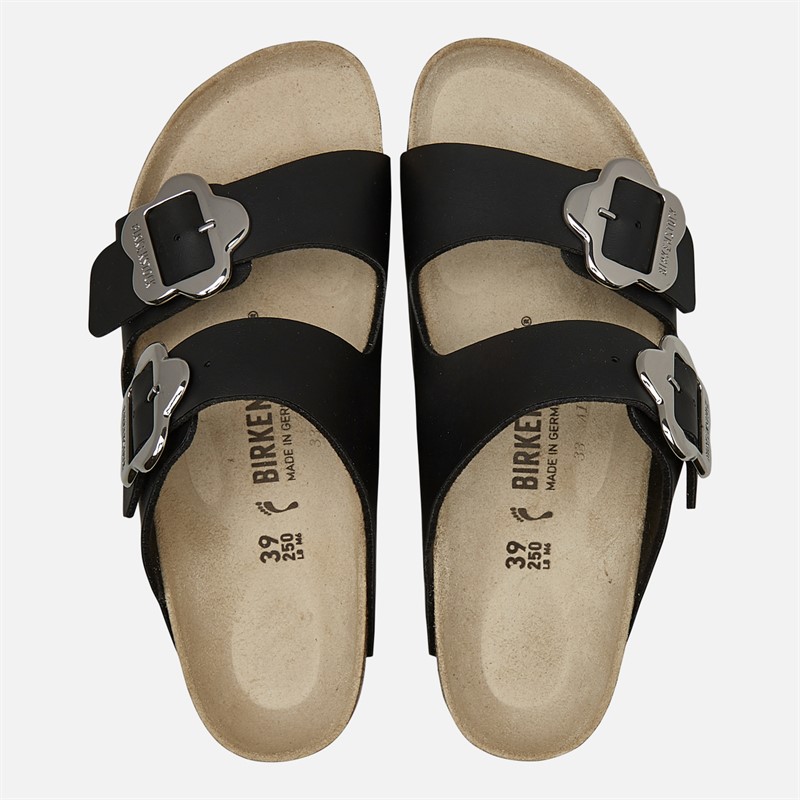 Birkenstock Junior Mädchen Arizona Blume Schnalle Sandalen Schwarz