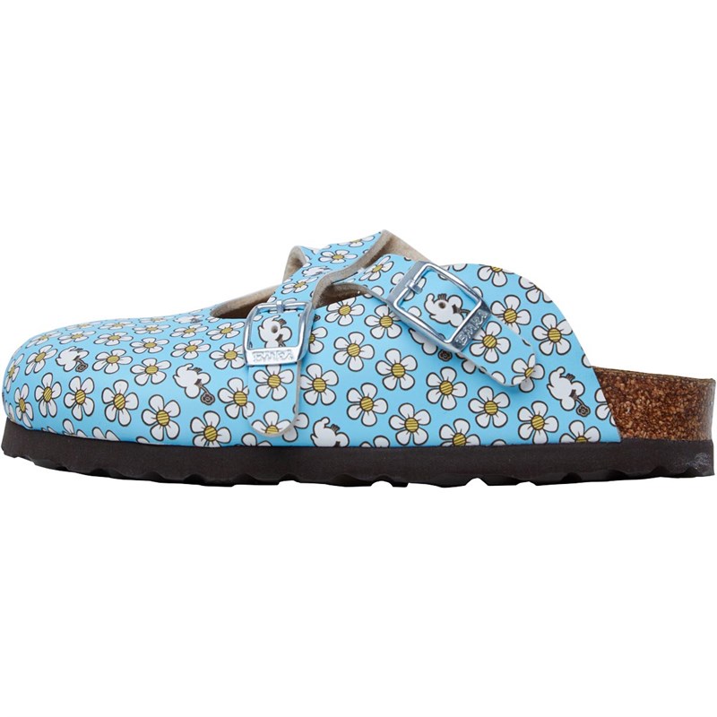 Birkenstock Infant Dorian Birko-Flor Narrow Fit Sandals Minnie Flower Pattern Blue