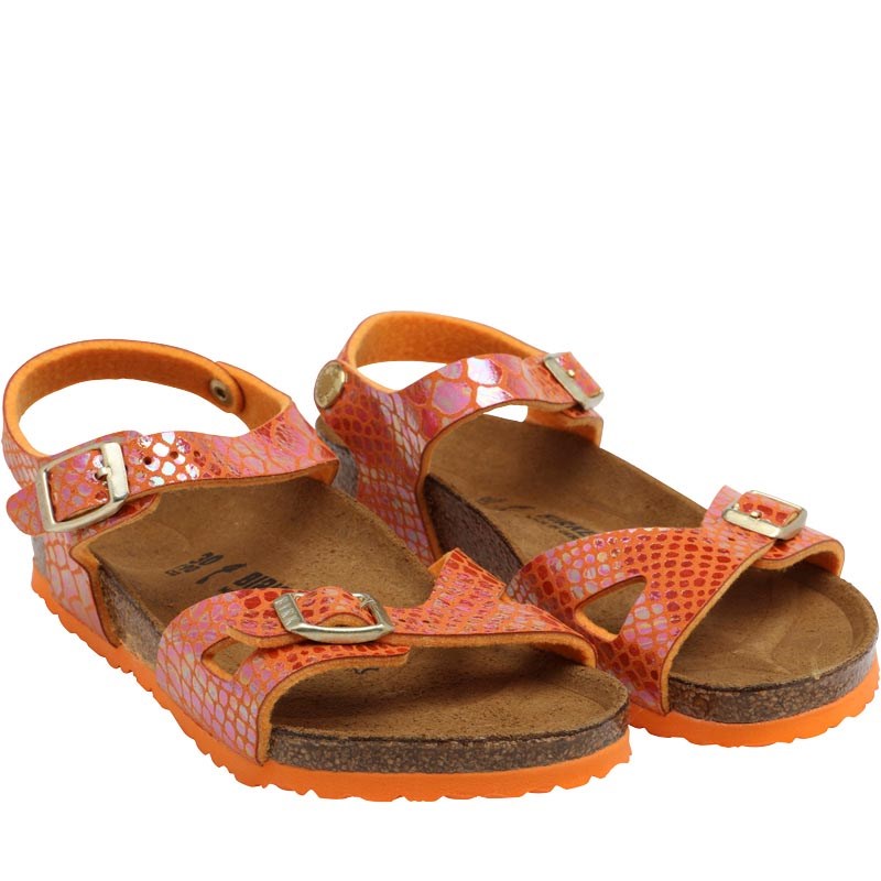 Buy Birkenstock Girls Rio BirkoFlor Shiny Snake Sandals Orange