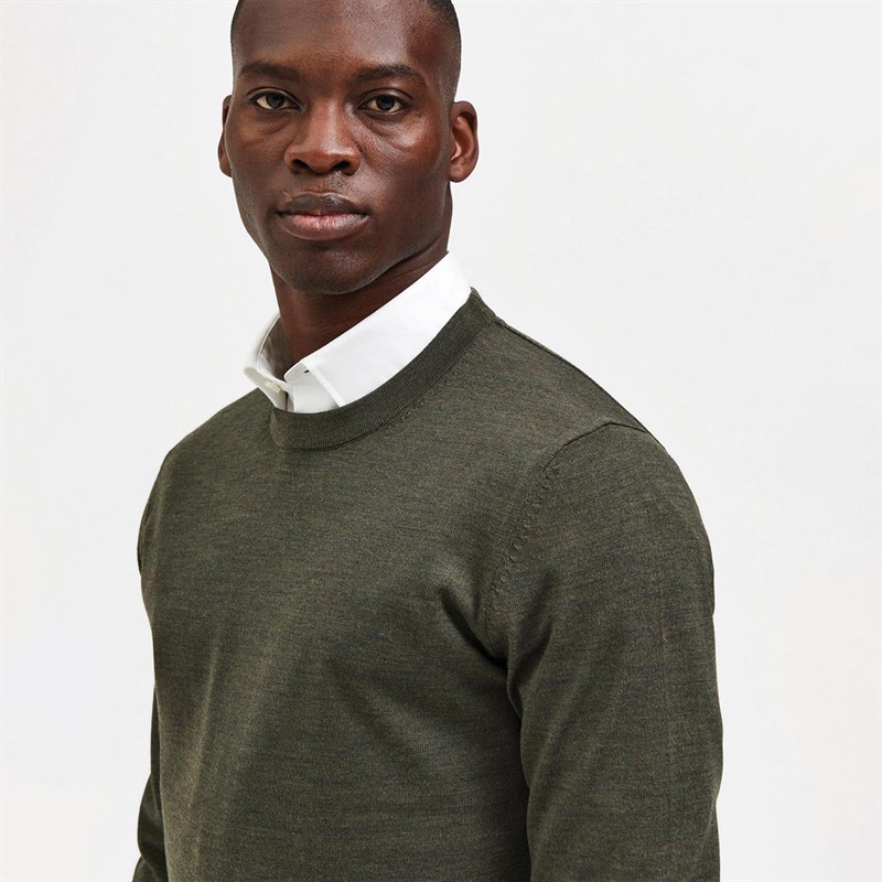 Selected Herren Homme Slhtown Merino Coolmax B Noos Pullover mit Rundhalsausschnitt Dunkelgrün