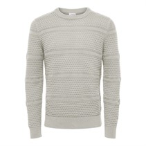 Selected Herre Homme Slhremy Stripe W Camp Trøjer med rund hals Lys Grå