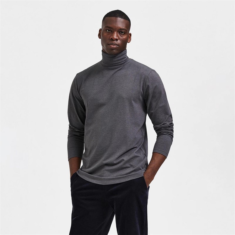 Selected Heren Homme Slhrory Tee B T-shirts met lange mouwen Donkergrijs