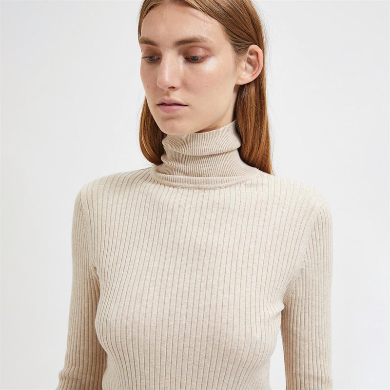 Selected Femme Pull à col roulé Womes Pullover Femme Beige
