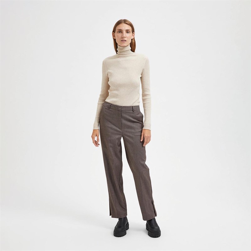 Selected Femme Pull à col roulé Womes Pullover Femme Beige