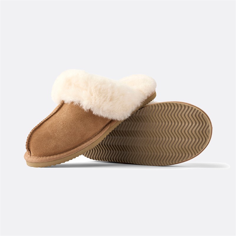 True North Damen Schaffell Hausschuhe Braun