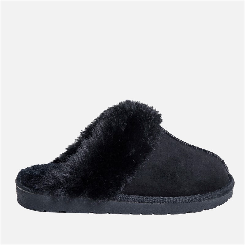 True North Damen Schaffell Hausschuhe Schwarz