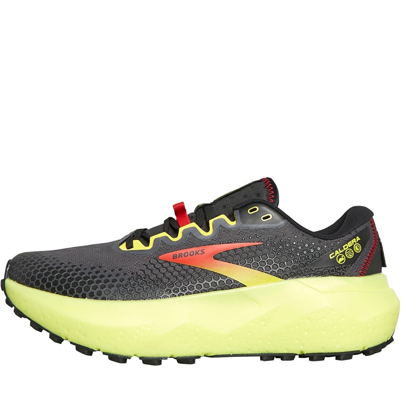 BROOKS Mens Caldera 6 Long Distance Trail Running Shoes Black/Fiery Red/Blazing Yellow