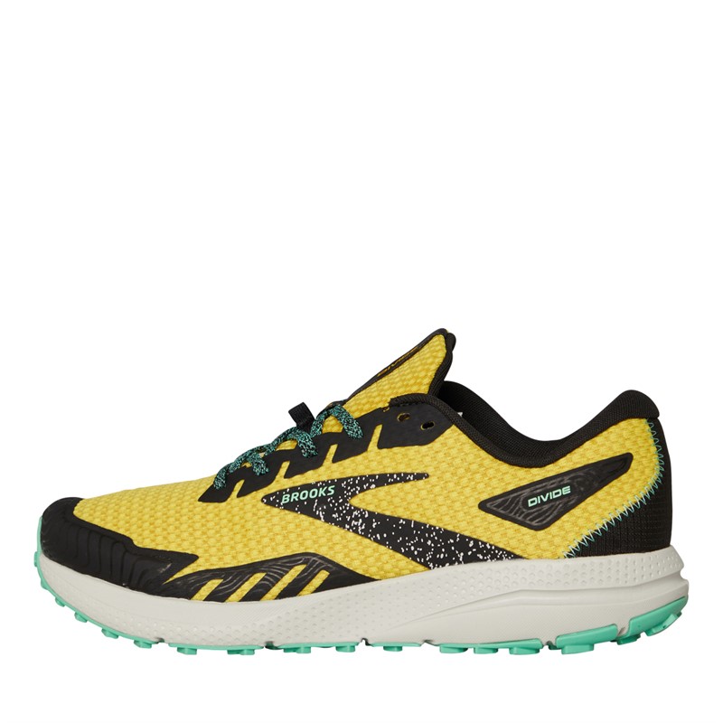 BROOKS Mens Divide 4 Trail Running Shoes Lemon Chrome/Black/Spring Bud