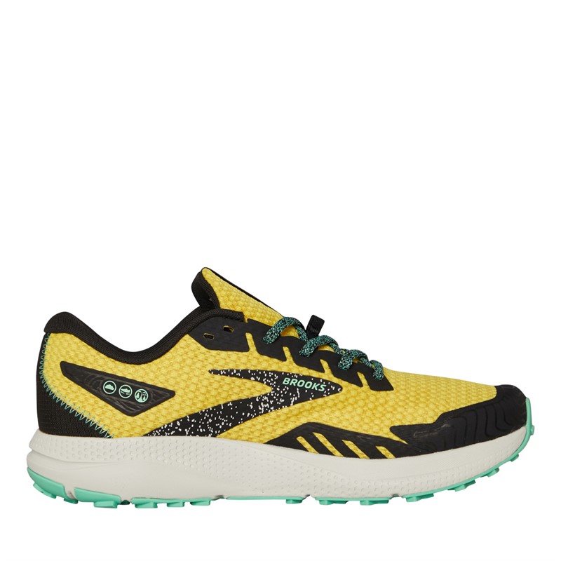 BROOKS Mens Divide 4 Trail Running Shoes Lemon Chrome/Black/Spring Bud