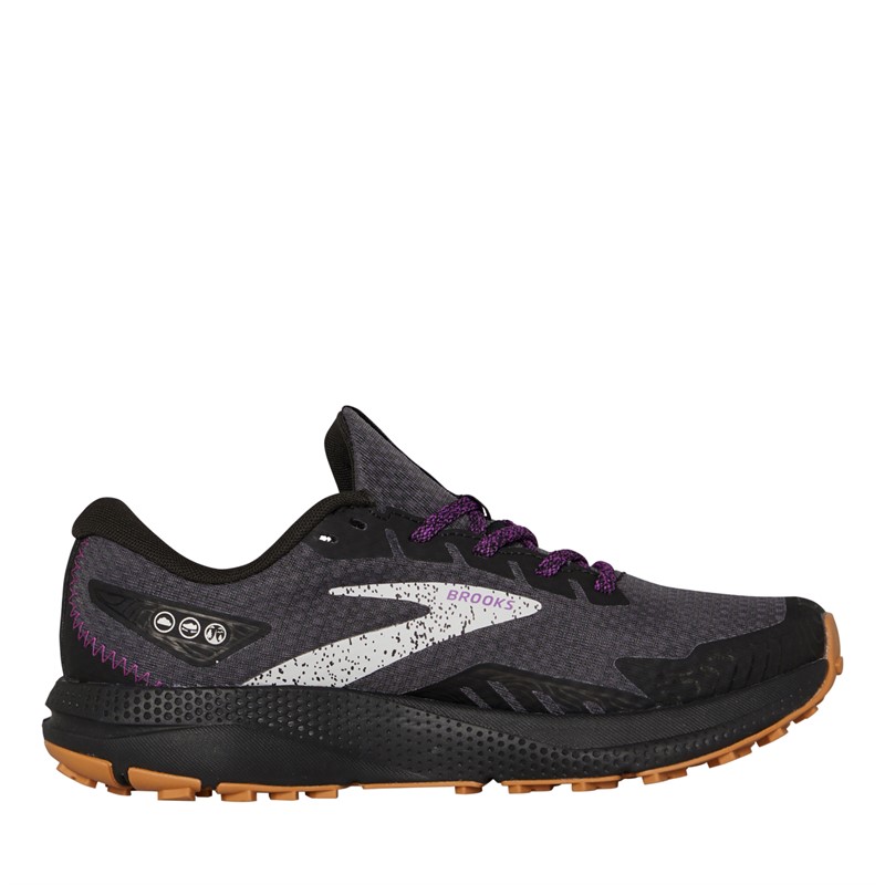 BROOKS Womens Divide 4 Gore-Tex Trail Running Shoes Black/Blackened Pearl/Purple