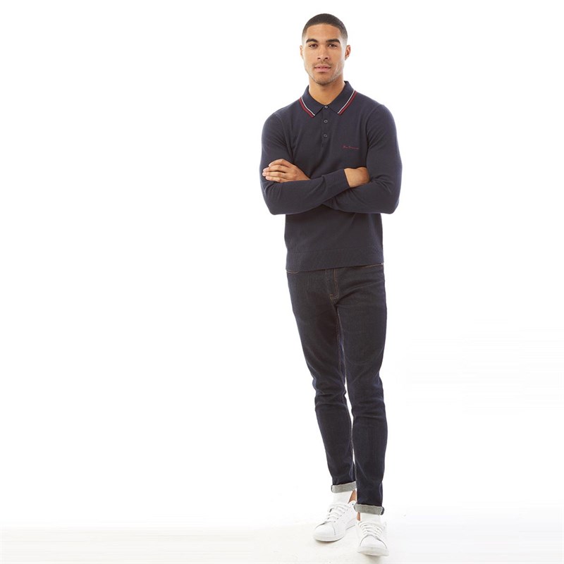 Ben Sherman Męskie Koszulki Polo z D?ugim R?kawem Granatowy