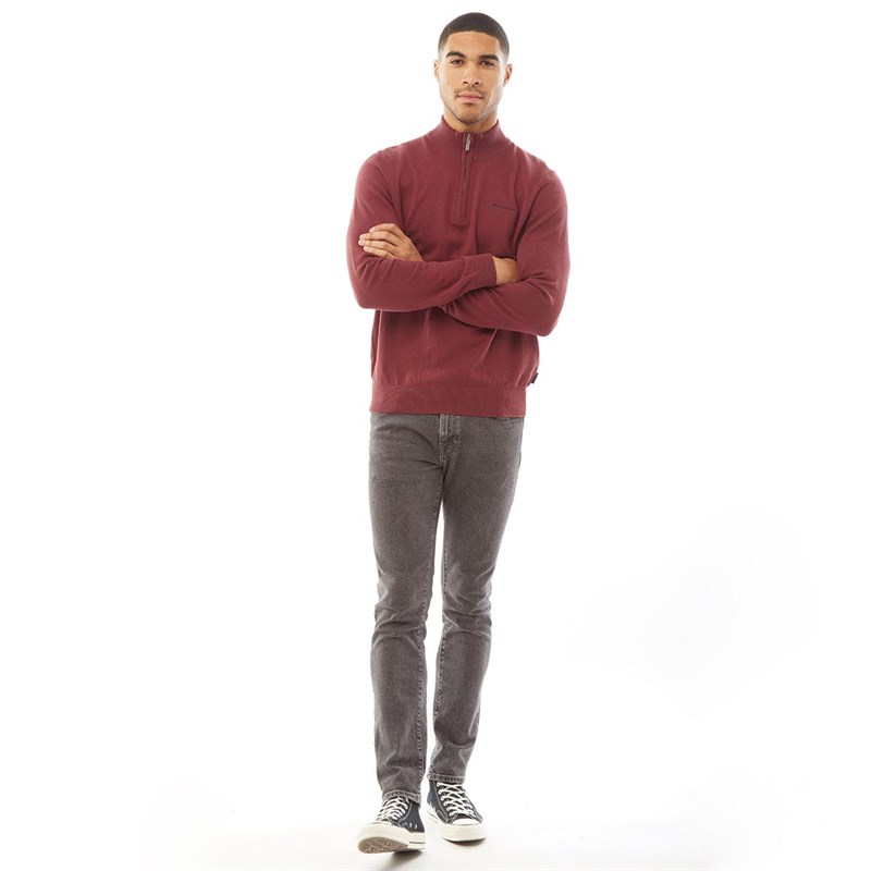 Ben Sherman Mens 1/4 Zip Funnel Neck Jumper Dark Red