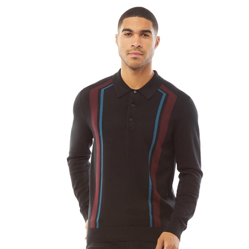 Ben Sherman Mens Mod Stripe Long Sleeve Polo Black