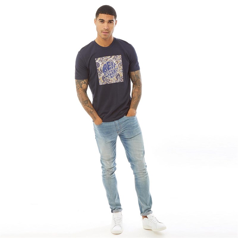 Ben Sherman Mens Paisley Logo T-Shirt Dark Navy