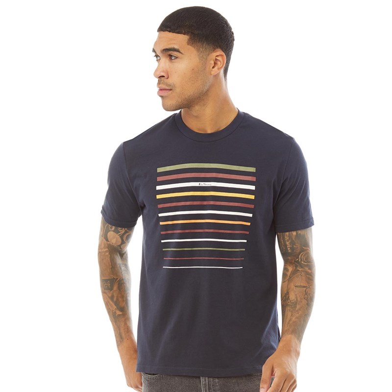 Buy Ben Sherman Mens Cropped Stripe T-Shirt Navy