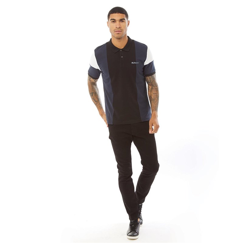 Ben Sherman Mens Vertical Colour Block Polo Black