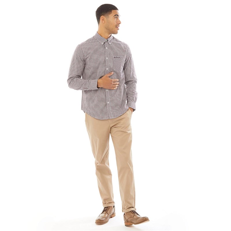 Ben Sherman Chemises à Manches Longues House Check Homme Bordeaux