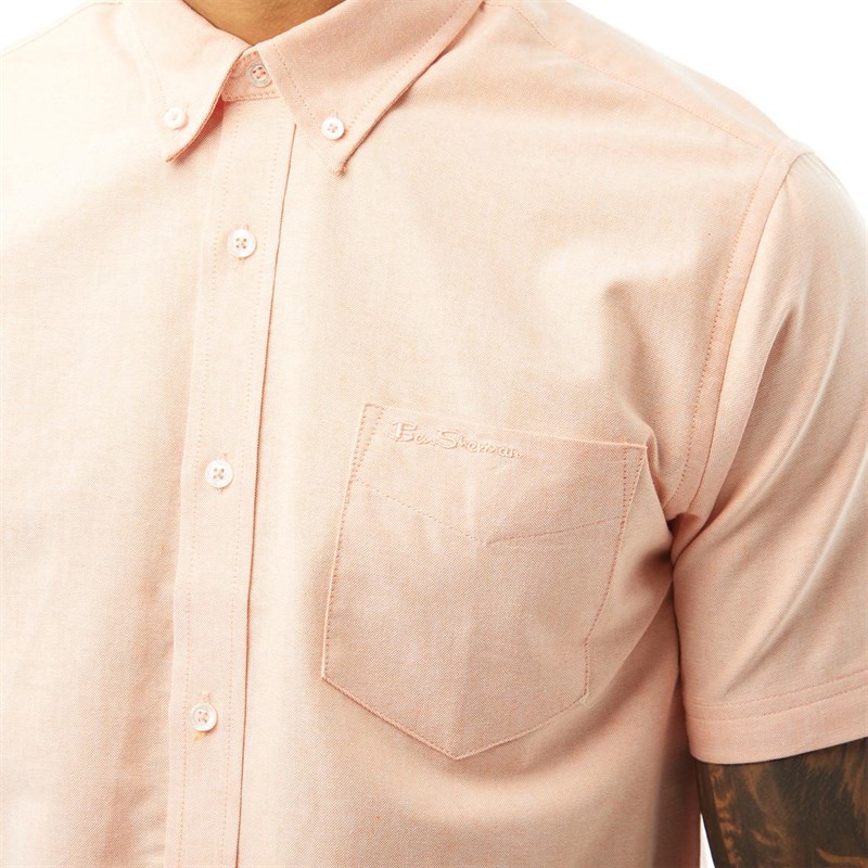 Ben Sherman Mens Short Sleeve Oxford Shirt Tangerine