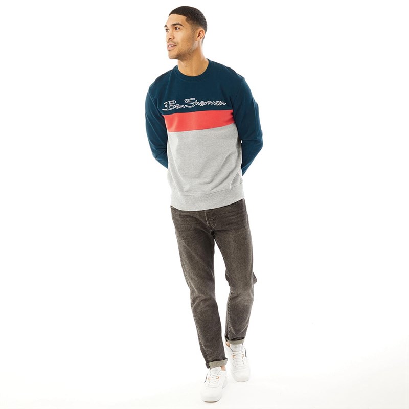 Ben Sherman Mens Sports Logo Sweatshirt Sea