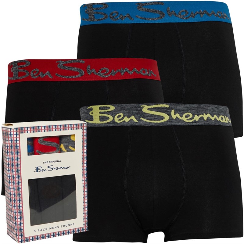 Ben Sherman Mens Kai Three Pack Boxer Trunks Black