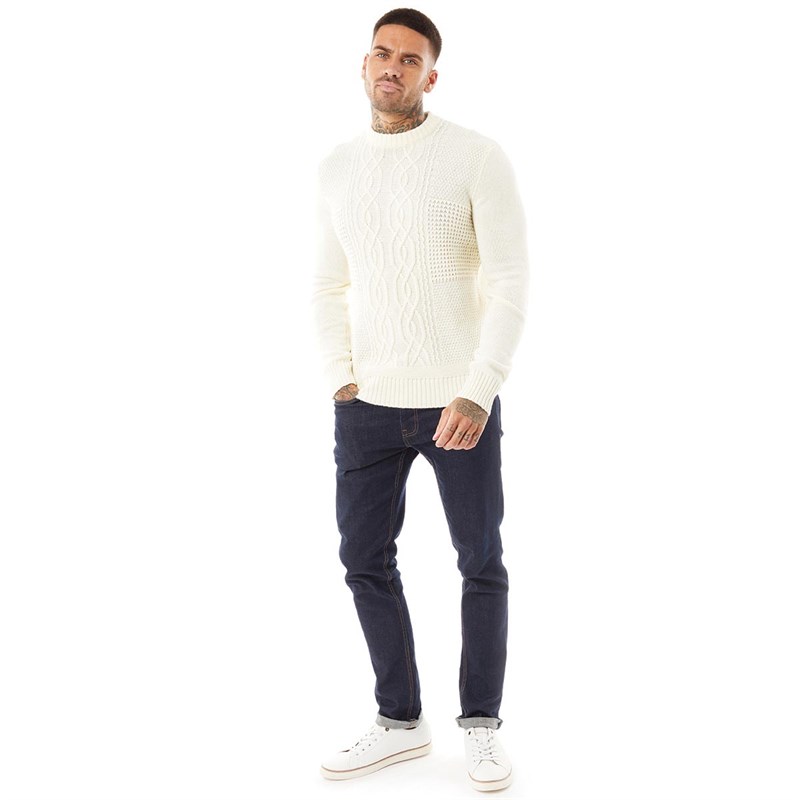 Ben Sherman Mens Cable Crew Neck Jumper Ivory