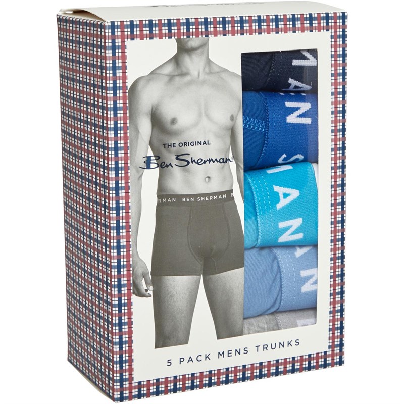 Ben Sherman Mens Otis Five Pack Trunks Blue