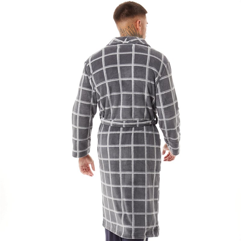 Ben Sherman Mens Wilder Fleece Robe Charcoal/Ivory Check