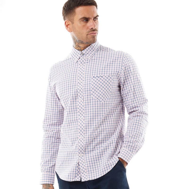 Ben Sherman Mens Col House Check Long Sleeve Shirt Light Pink