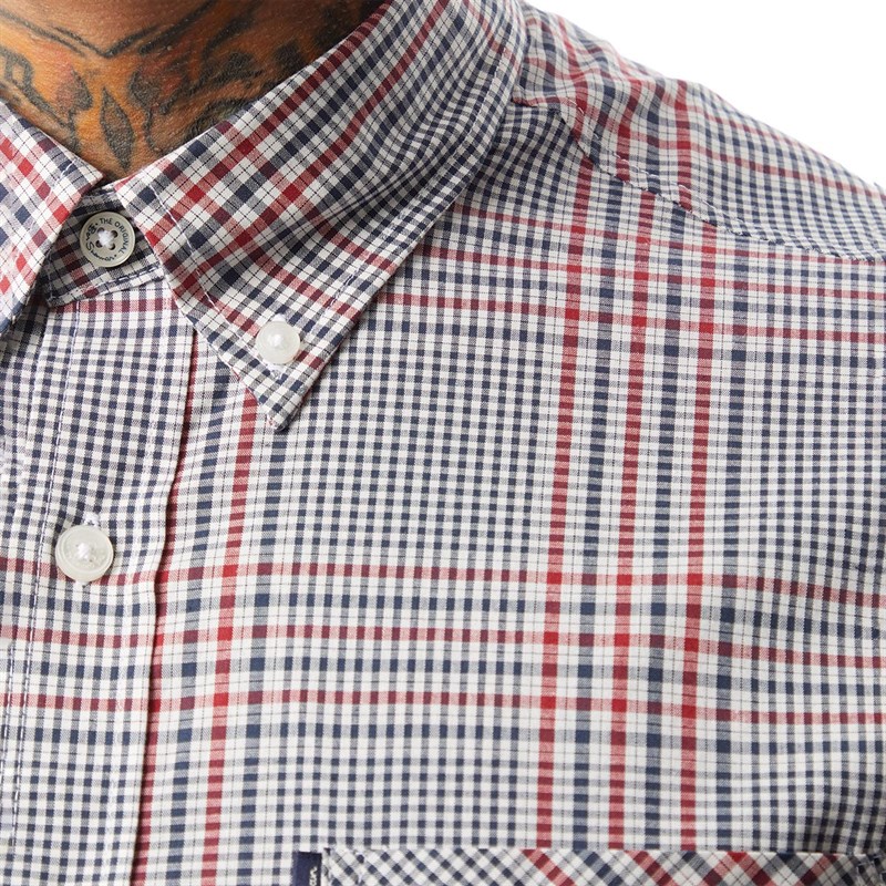 Ben Sherman Herren Mixed Scale Hemd mit langem Arm Rot kariert